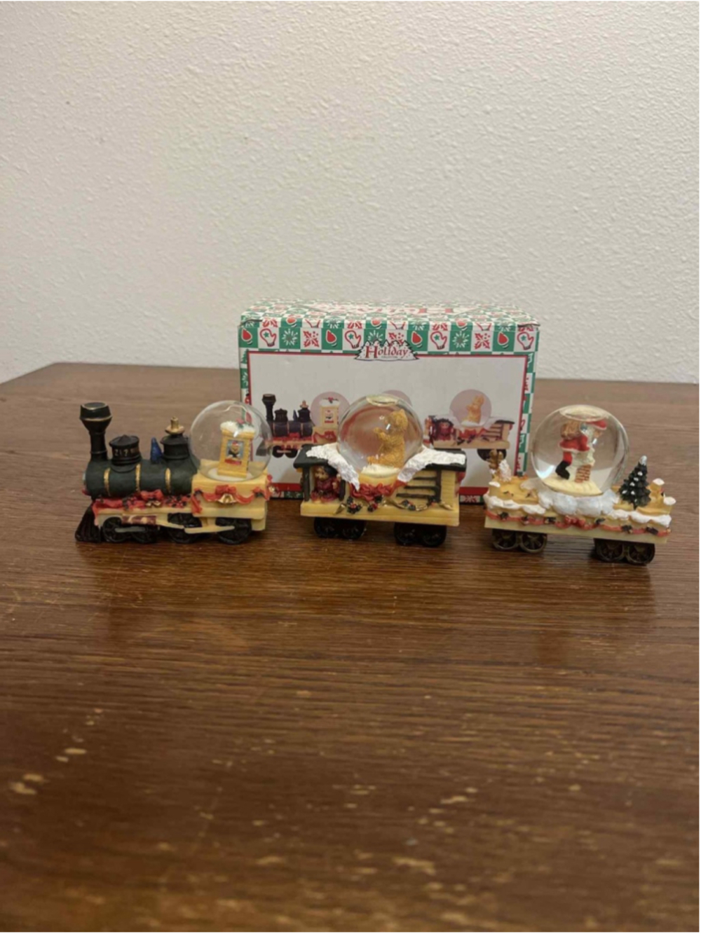 Holiday Collection Christmas Train Engine Broken Globe Decorative Base Vintage